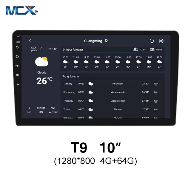 MCX T9 4+64G 10 Inch 1280*800 Touch Screen Am Fm Car Radio with Bluetooth Fabrication